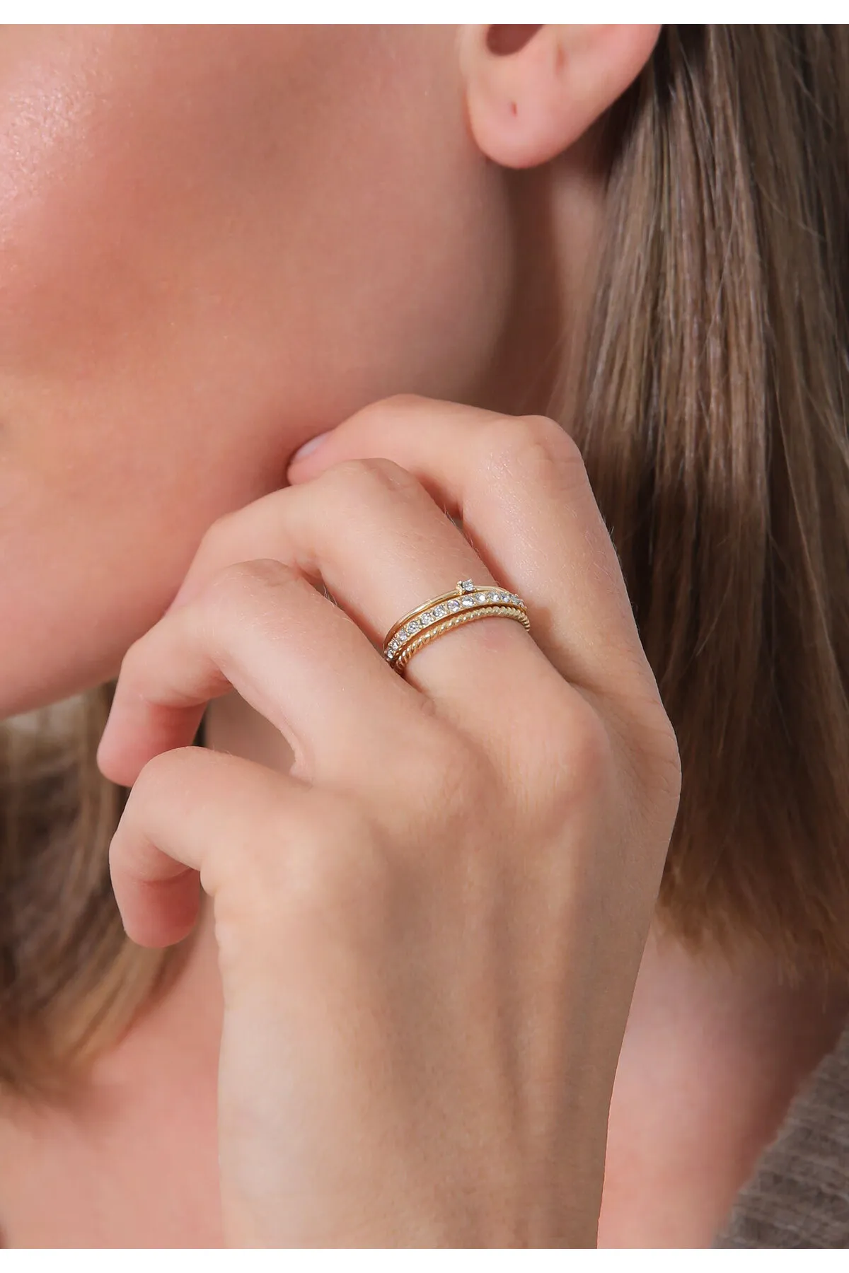 ELLI  Ring Kristalle Stapelring 3er Set 925 Silber