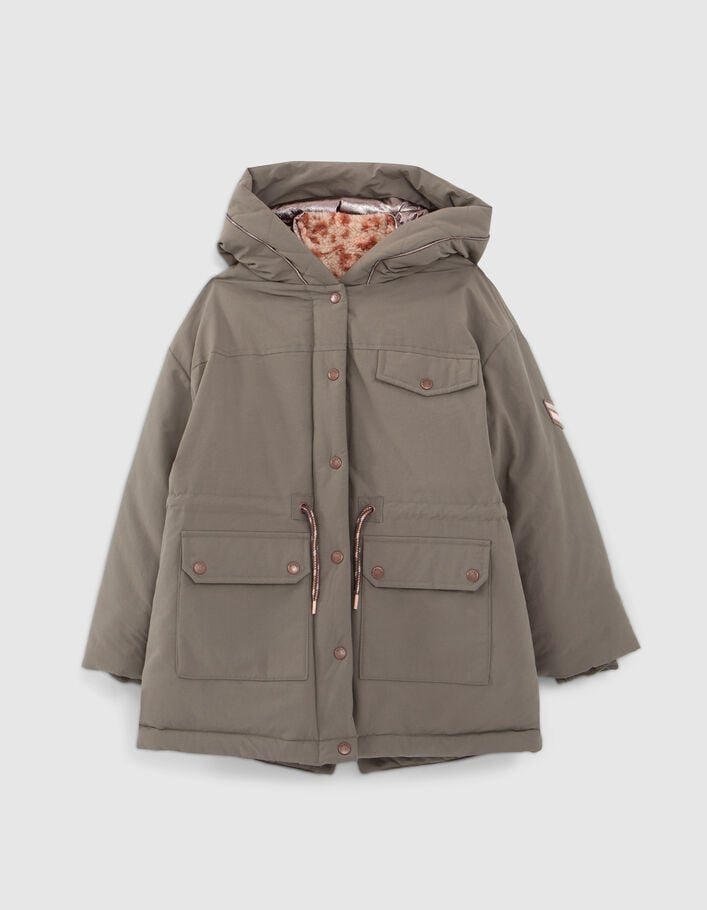 Parka 3-en-1 kaki fourrée et veste réversible fille
