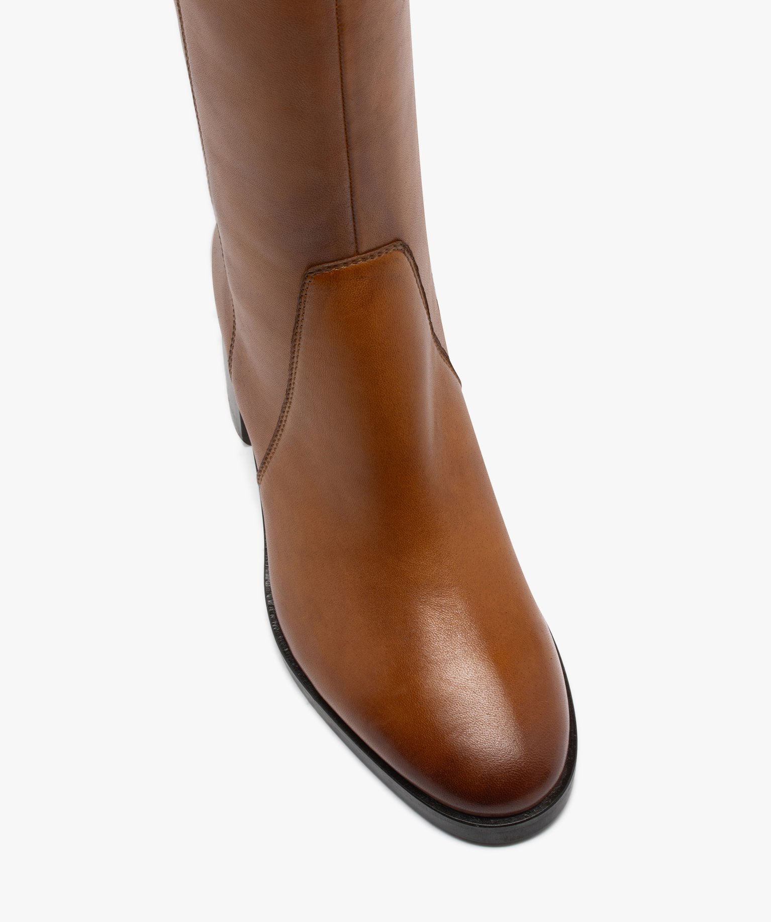 Bottes femme cavalières à talon avec dessus en cuir uni - ... camel | GEMO