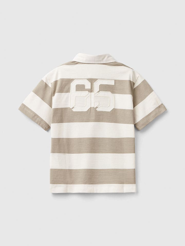 Benetton Poloshirt in Beige/ Weiß günstig kaufen