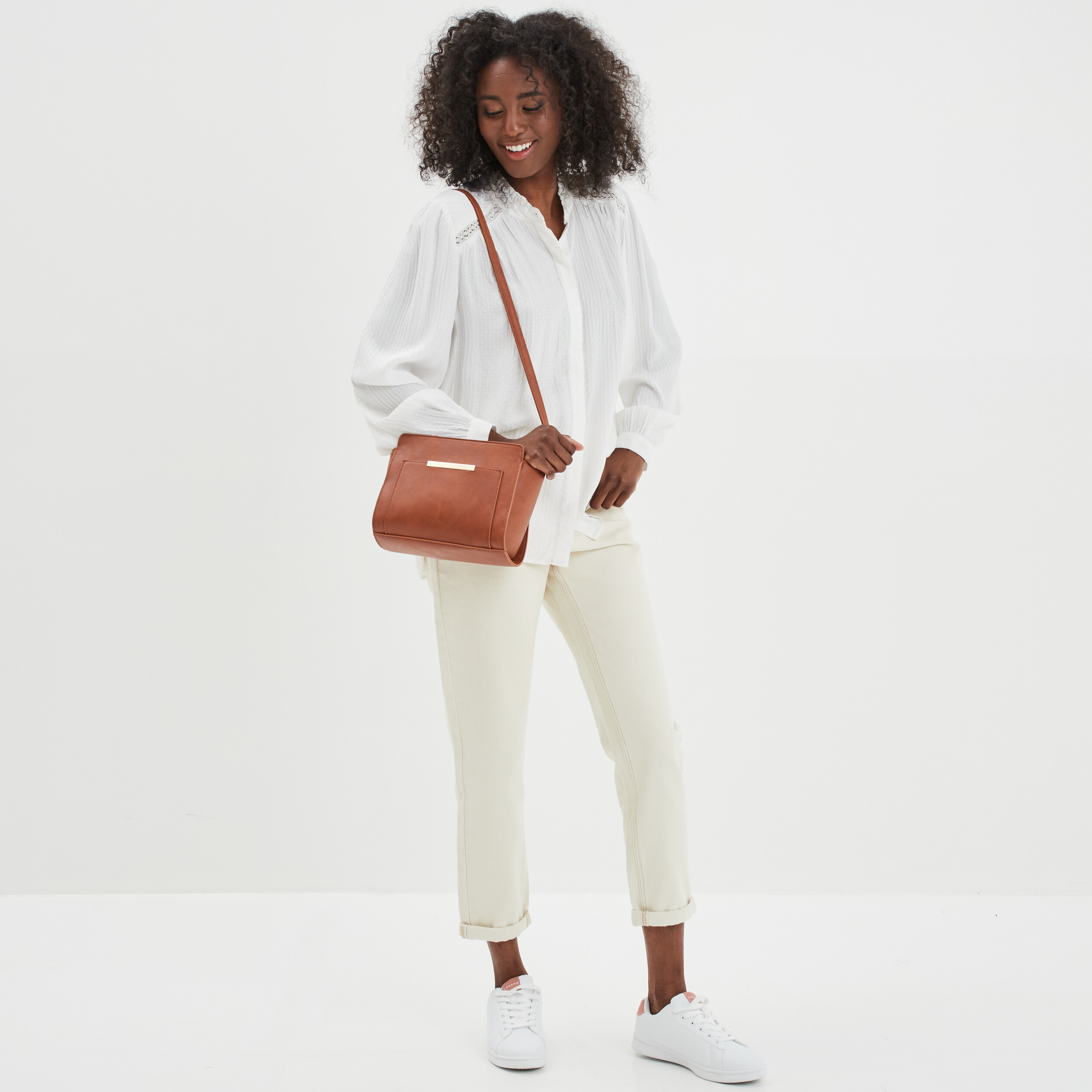 Chemise col mao à plumetis blanc femme | La Halle