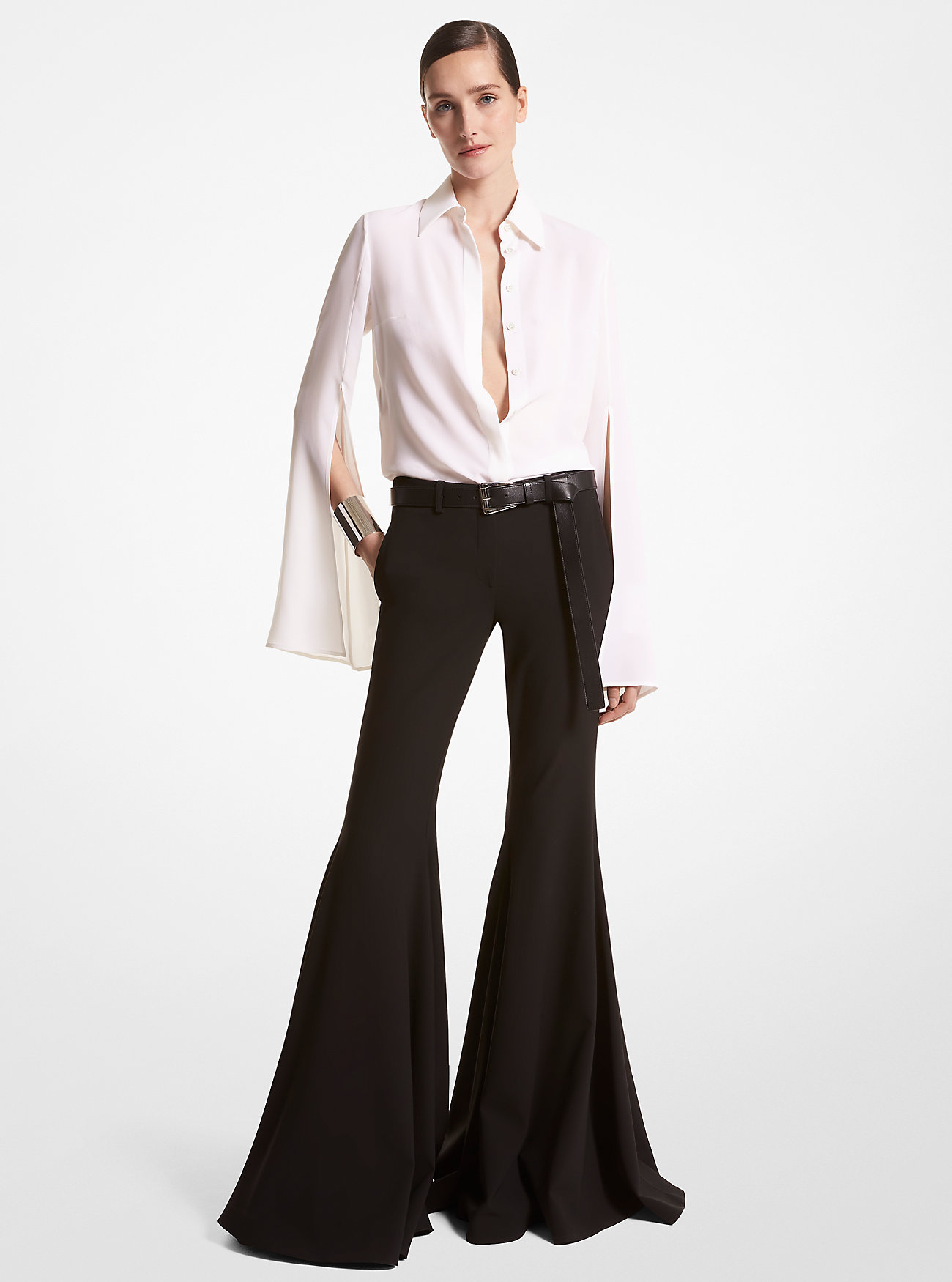 Joplin Wool Bell-Bottom Trousers - BLACK