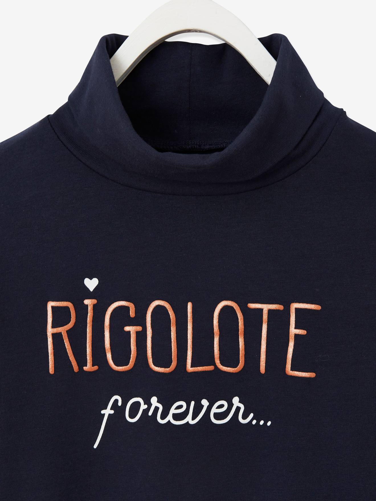 T-shirt col roulé fille motif irisé bleu