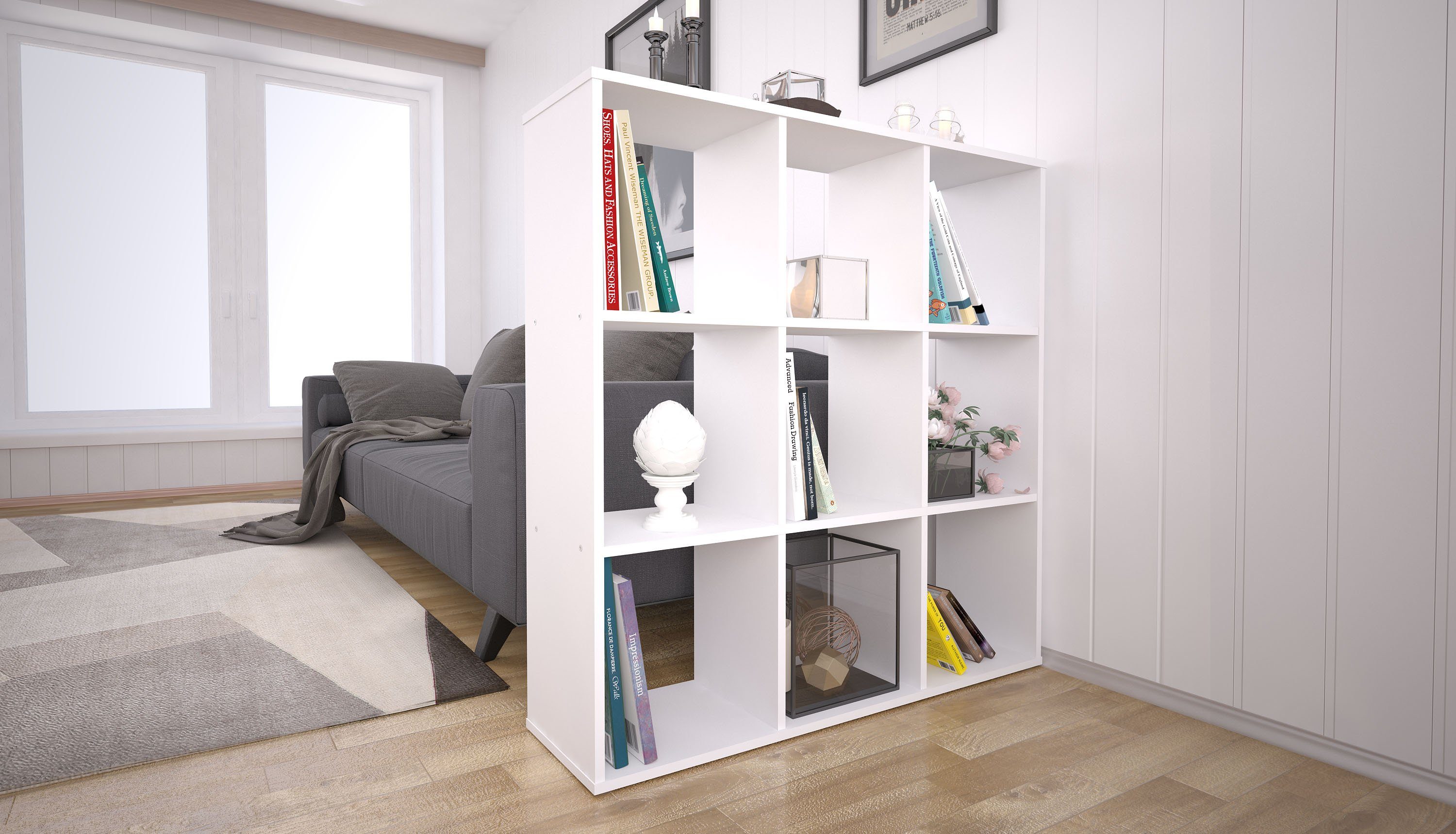 Polini Home Raumteilerregal Polini Home Raumteiler Bücherregal Regal weiß 9 Fächer
