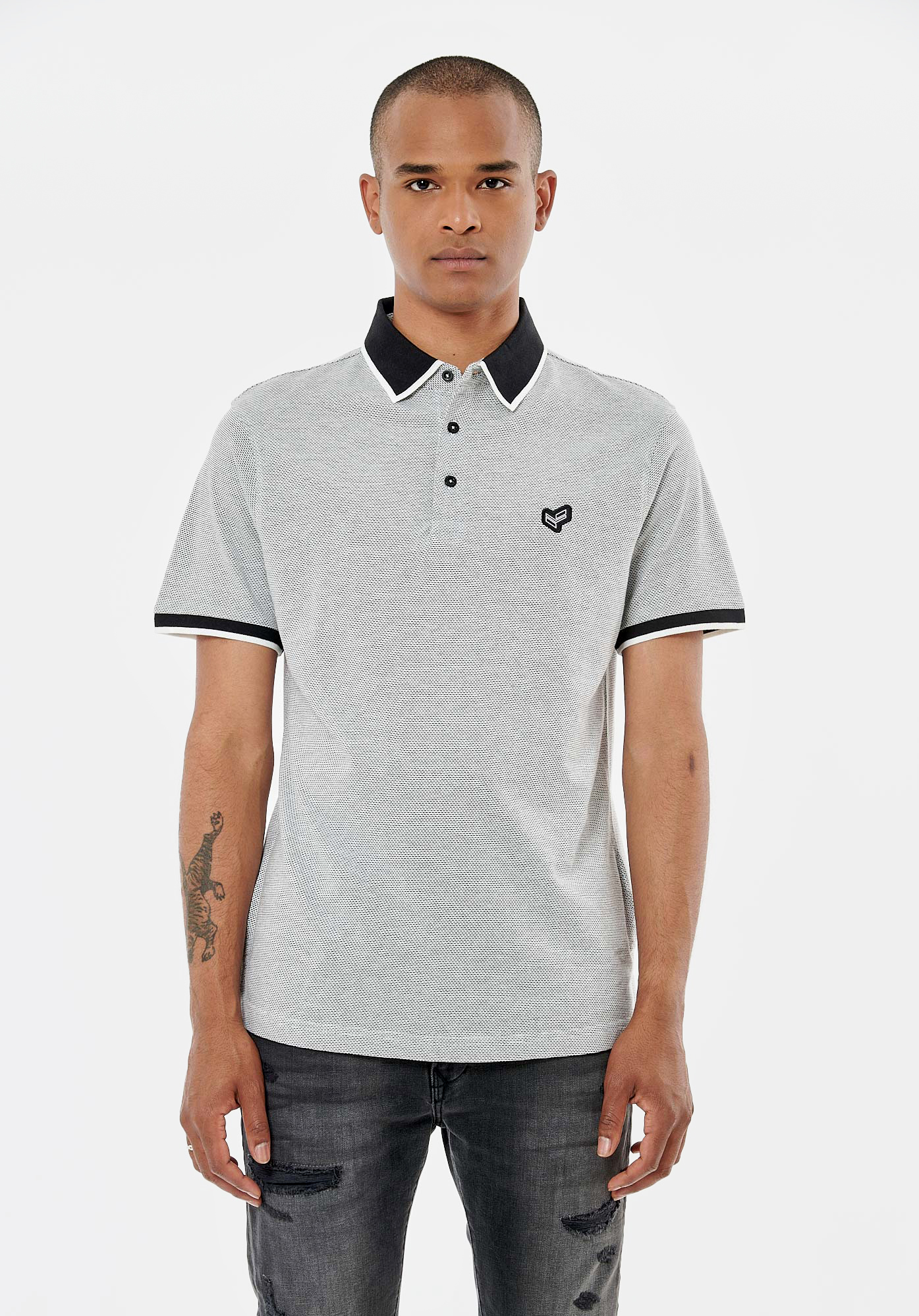 ROMAN  Polo blanc et noir homme