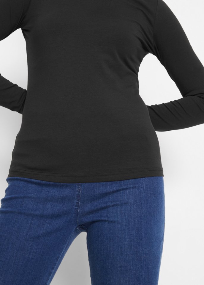 Rollkragen-Stretch-Shirt, Langarm