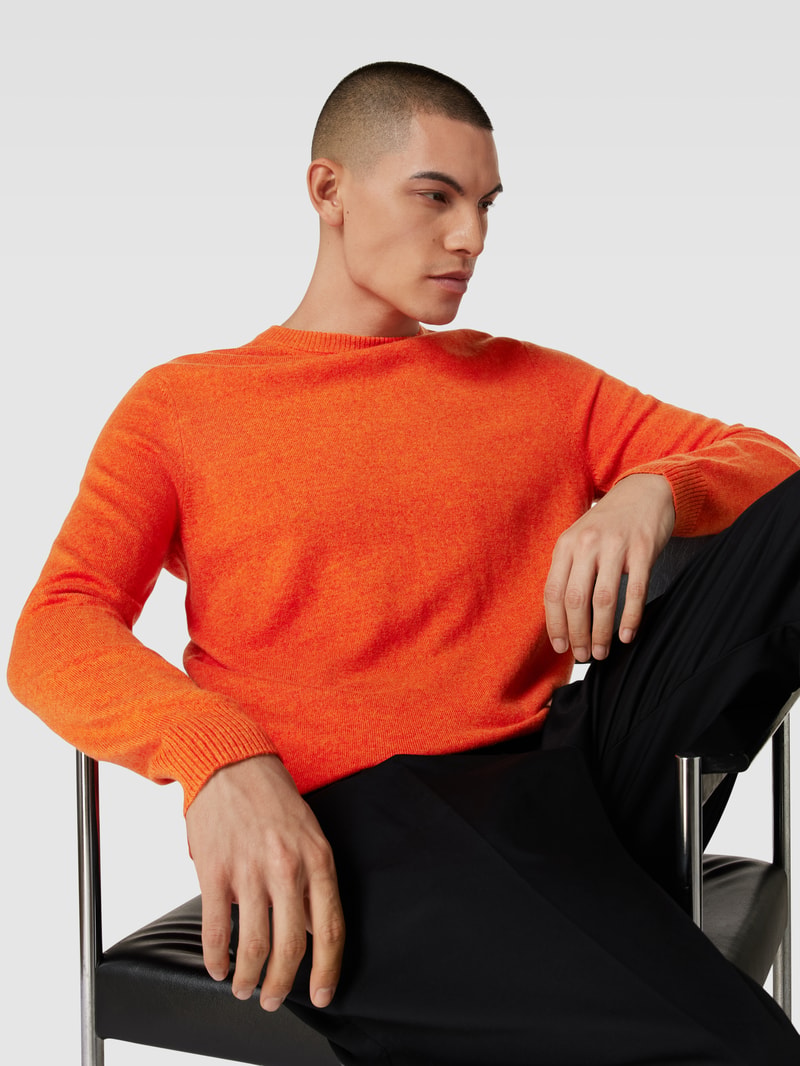 Strickpullover aus Kaschmir mit Rundhalsausschnitt in dunkel orange meliert