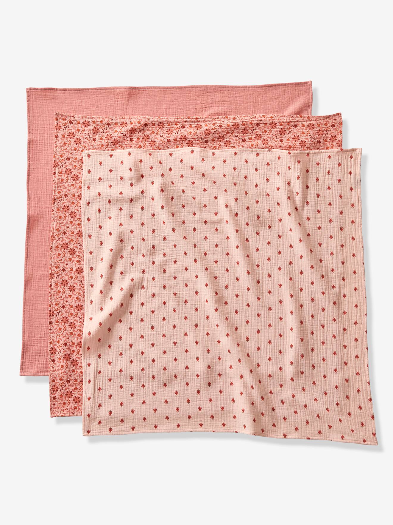 Vertbaudet 3er-Pack Baby Wickeltücher HIPPIE VINTAGE Oeko Tex - rosa