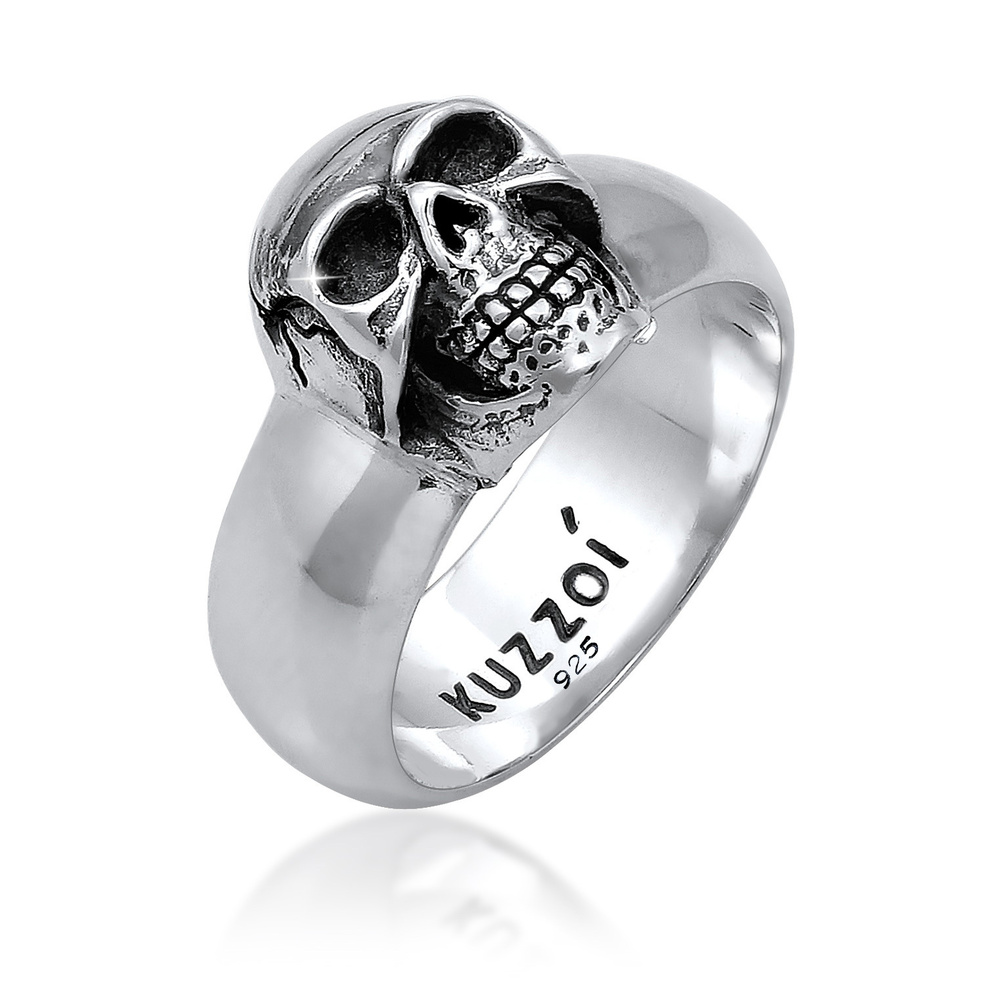 KUZZOI KUZZOI Bague Hommes Sceau Tête de mort oxydée en argent sterling 925 Bague