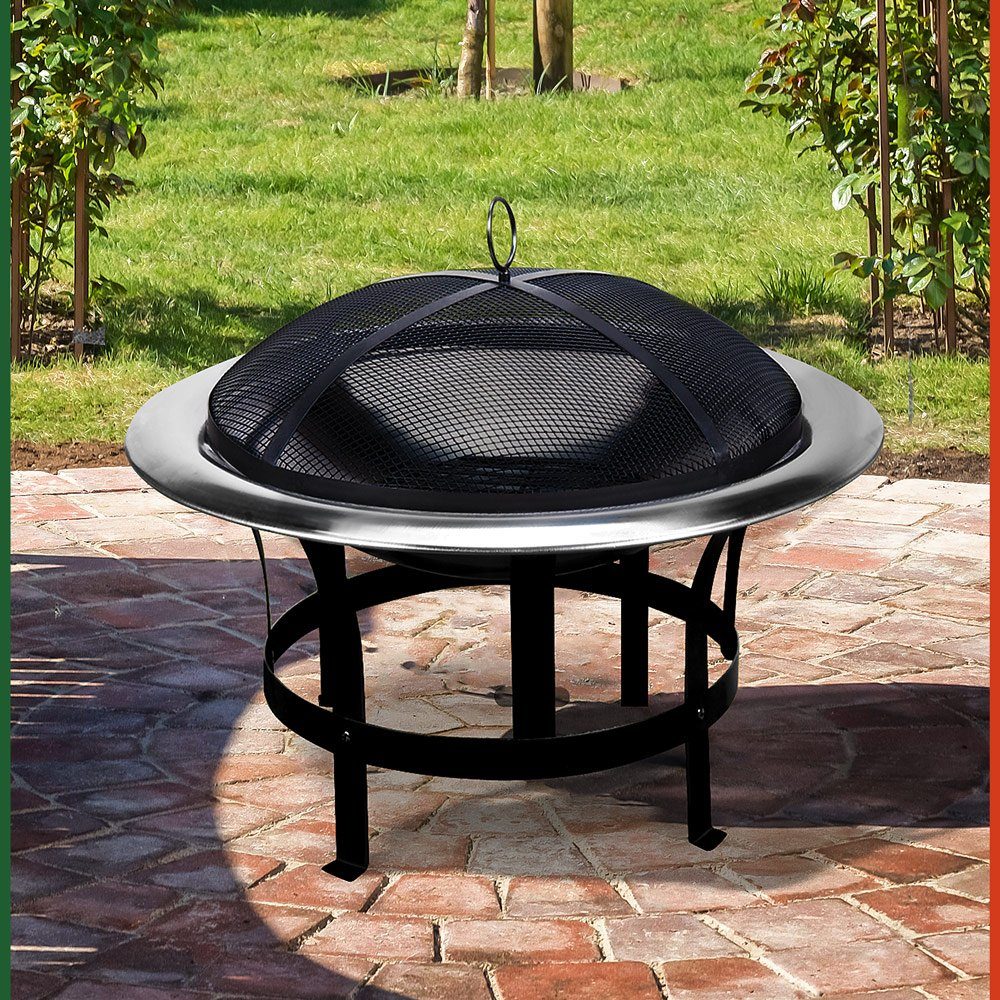Gardebruk Feuerschale, Feuerstelle 75cm Edelstahl Funkenschutz Garten Outdoor Balkon Grill