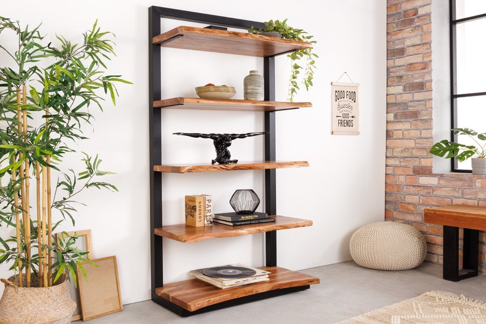 riess-ambiente Bücherregal MAMMUT 178cm natur / schwarz, 1-tlg., Wohnzimmer · Massivholz · Raumteiler · Baumkante