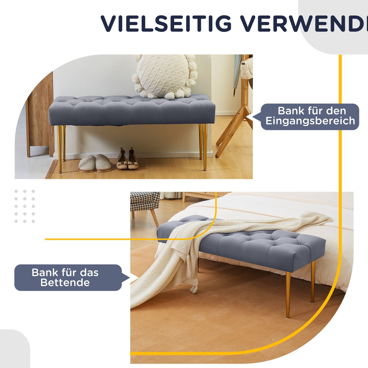 HOMCOM Sitzbank Bettbank Polsterbank in Samtoptik Schminkbank für Wohnzimmer