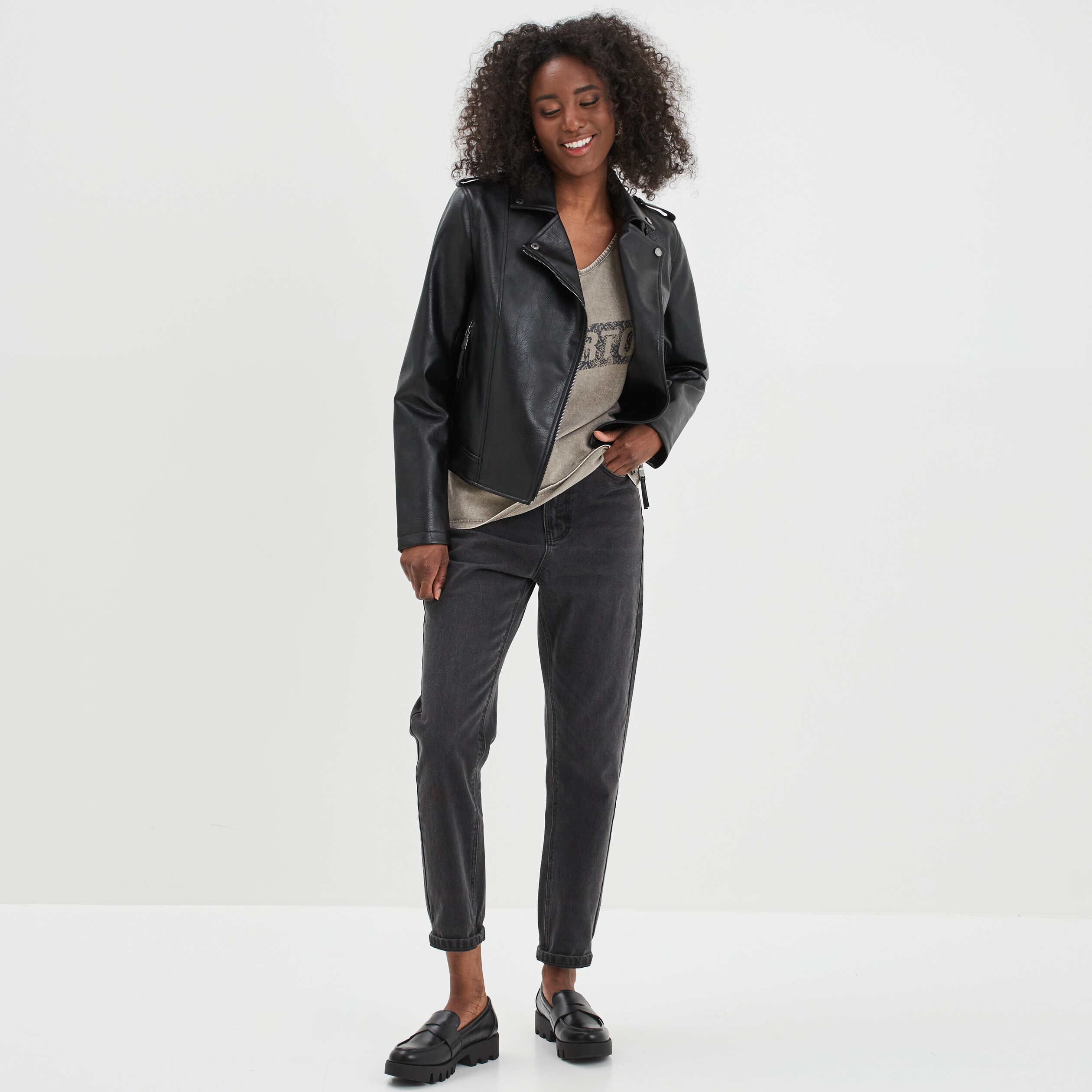 Veste biker simili cuir ajustée Liberto noir femme | La Halle