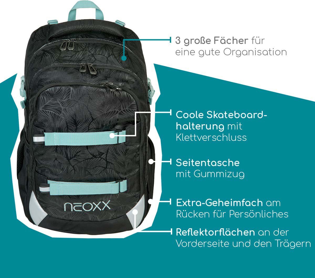 neoxx Schulrucksack Active, Queen of the Nite, aus recycelten PET-Flaschen