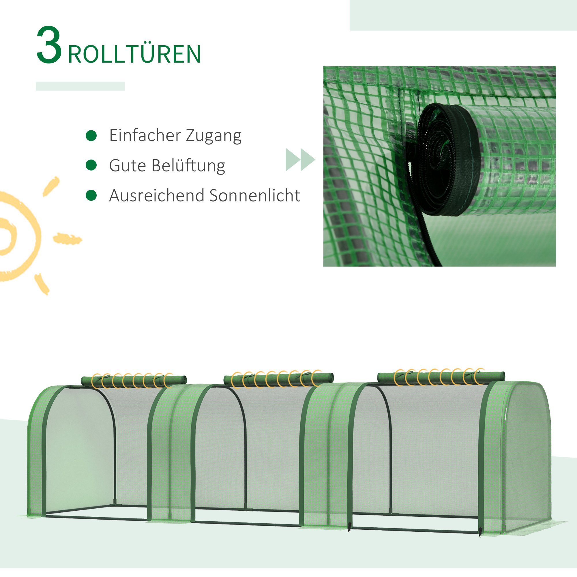Outsunny Foliengewächshaus, BxTxH: 100 x 295 x 80 cm, 0 mm Wandstärke, Set, Gewächshaus, Treibhaus mit Tür