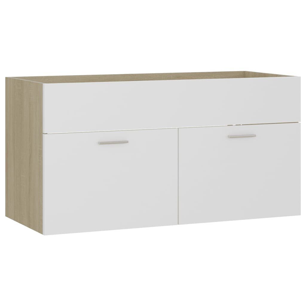 vidaXL Badezimmerspiegelschrank Waschbeckenunterschrank mit Einbaubecken Weiß und Sonoma-Eiche (1-St)