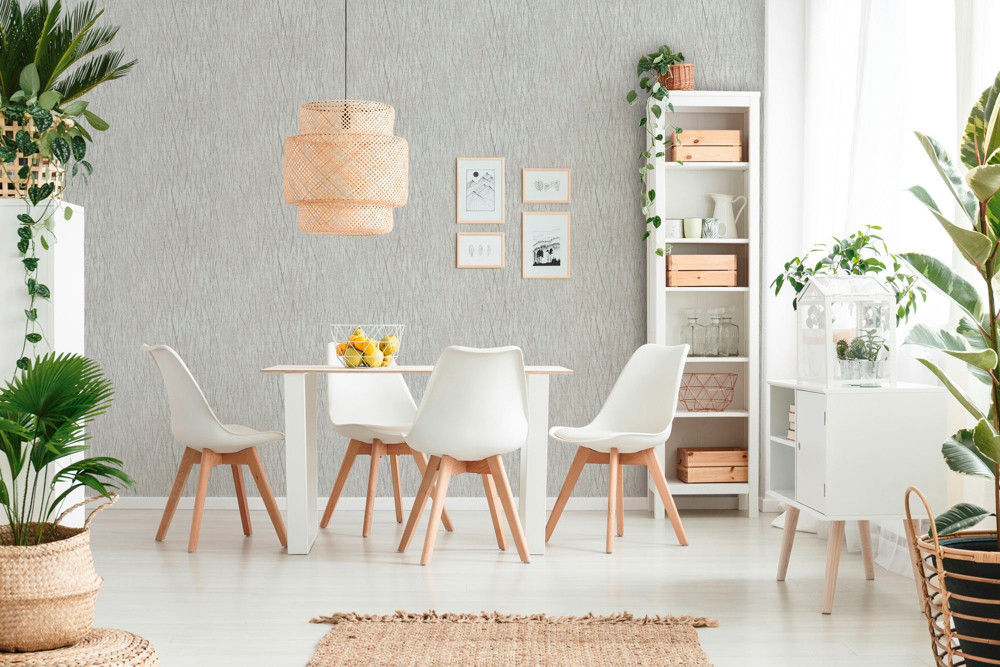 A.S. Création Vliestapete Hygge, strukturiert, Strukturmuster, gemustert, glänzend, Metallic Tapete Struktur