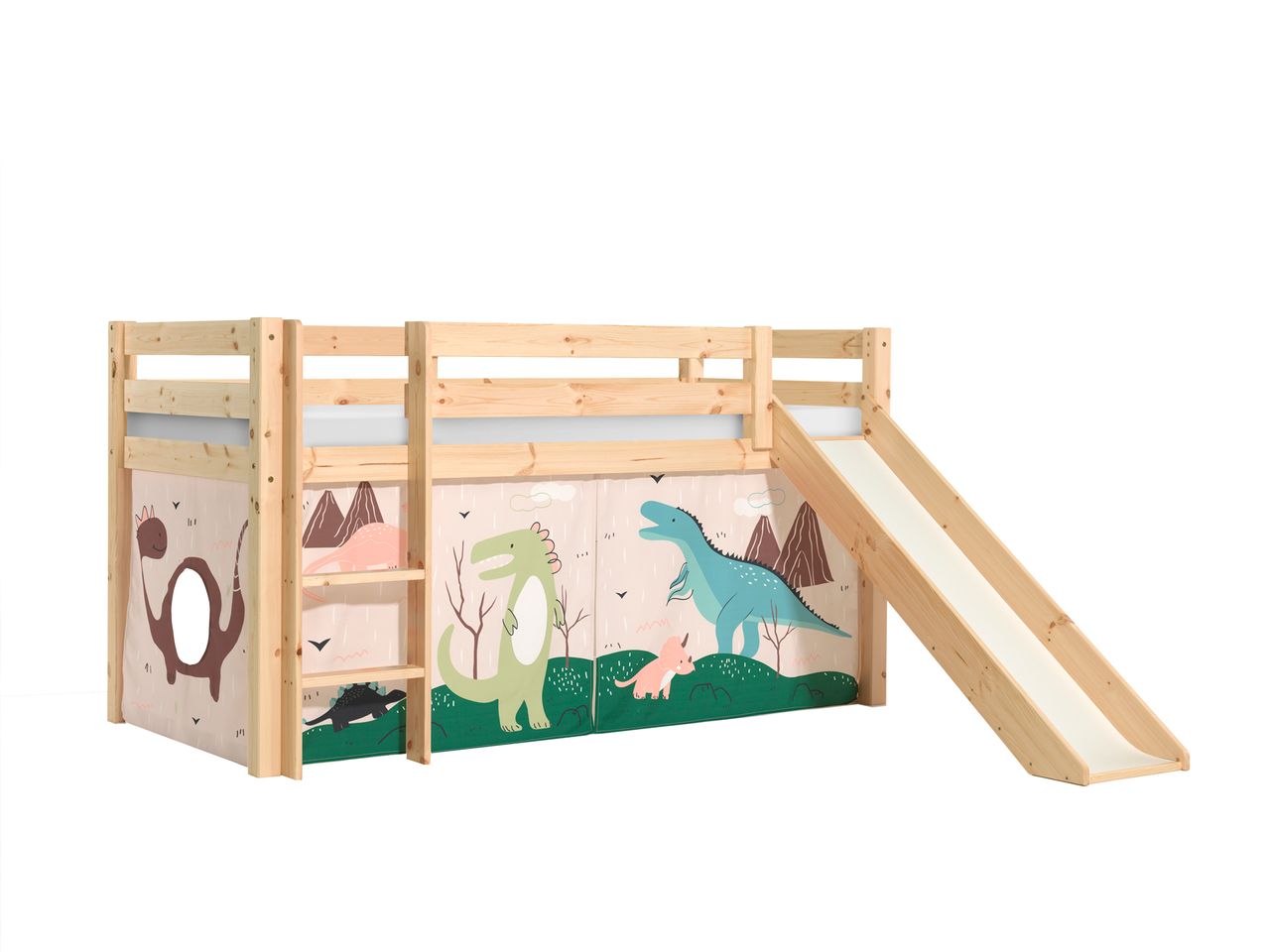 VIPACK Halbhohes Bett PINO, mit Rutsche und Textilset 