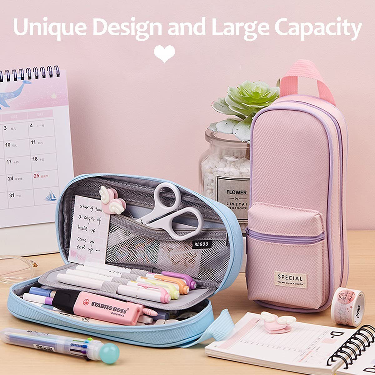 AMR HOME Federmäppchen Federmappe Jungen mit großem Fassungsvermögen 3 Fach Federtaschen, Schreibwaren, Stifttasche, Rosa