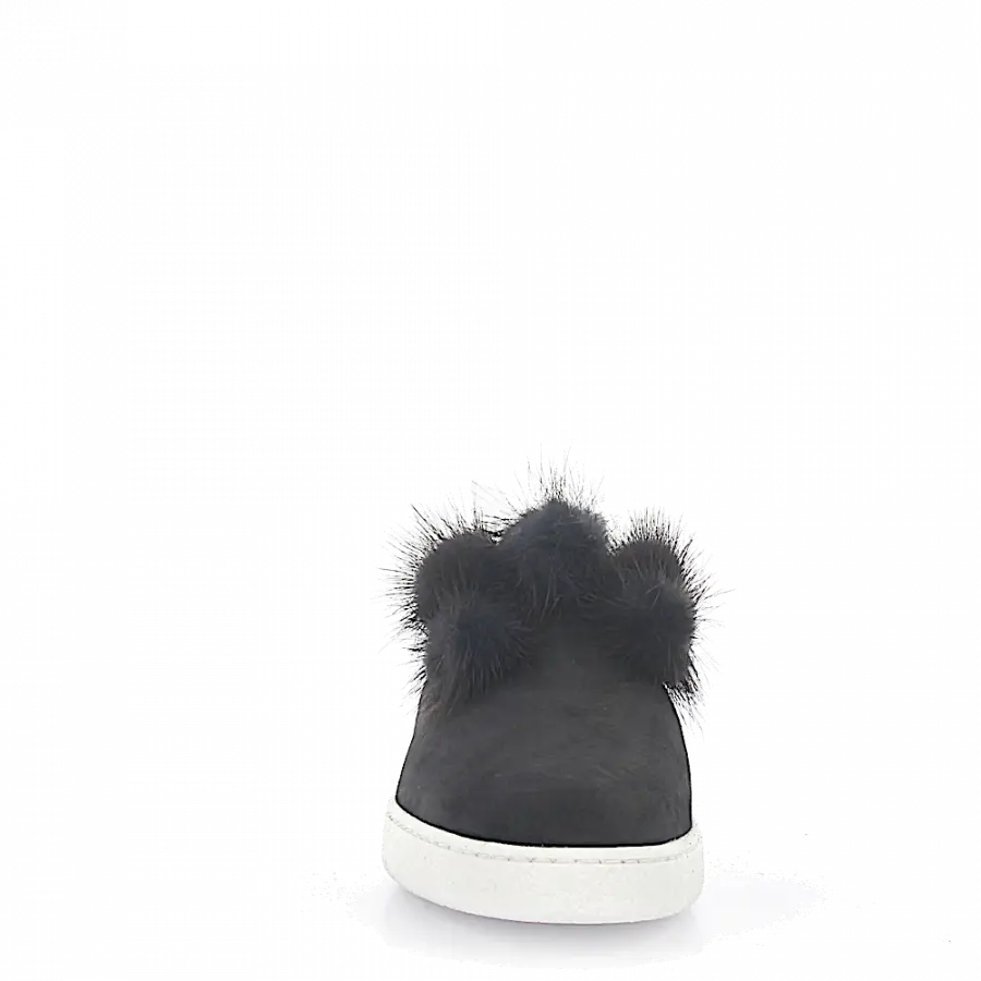 Unützer - Halbschuh Slipper 8131 Leder Veloursleder grau Fell - grau
