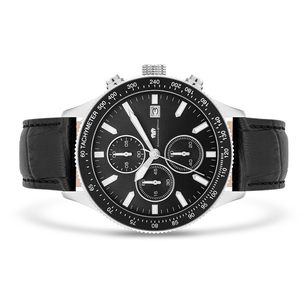 Rhodenwald & Söhne Chronographe Karthago II en Argent Cuir véritable en Noir Montre