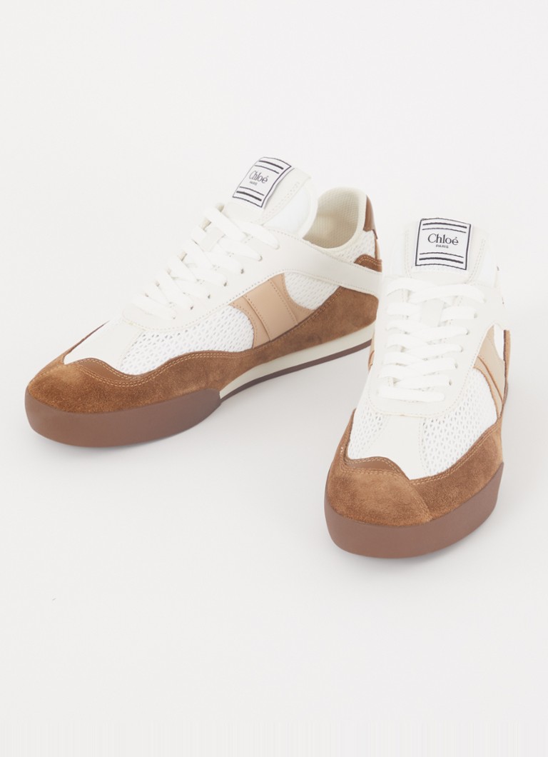 Chloé  Kicknat sneaker van kalfsleer met mesh en suède details