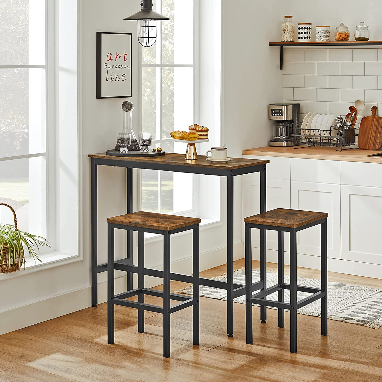 Vasagle Bartisch   Barhocker, 100x40x90cm/30x40x65cm, Rustikales Braun