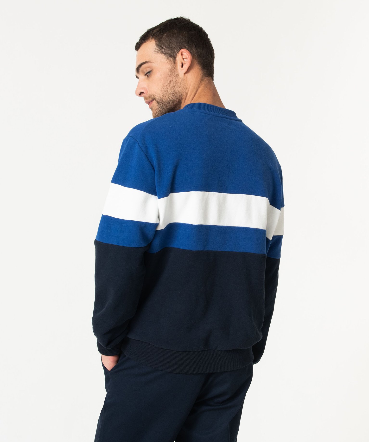 Sweat en maille bouclette tricolore homme bleu fonce | GEMO