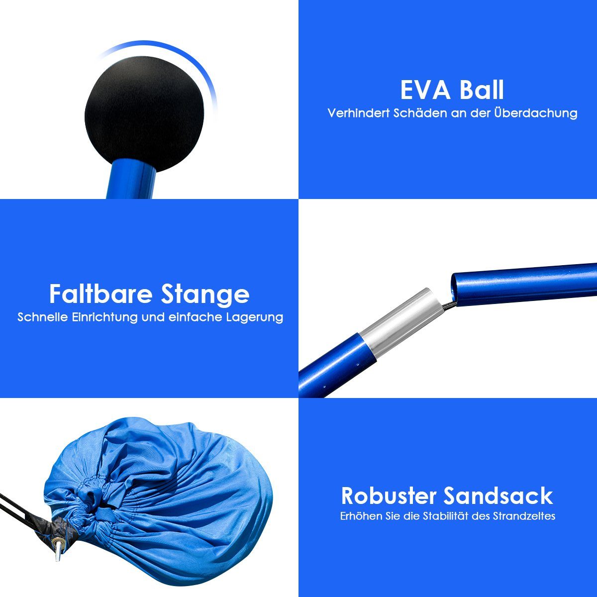 COSTWAY Sonnensegel, mit 4 Sandsäcken und 2 Alustangen Lycra