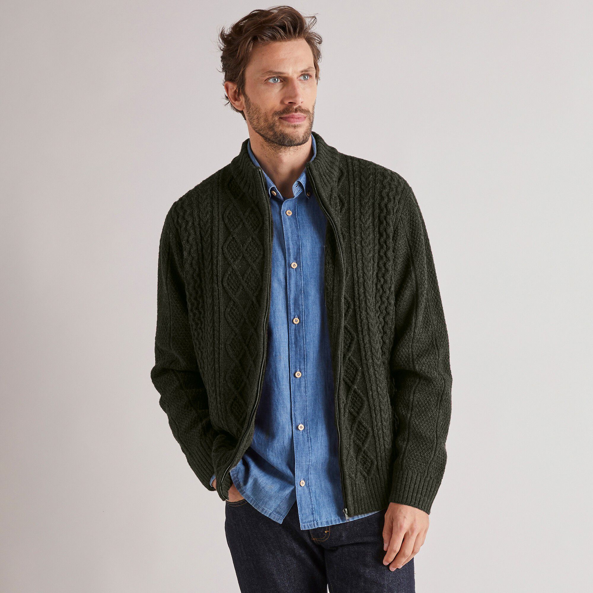 Gilet zippé maille irlandaise