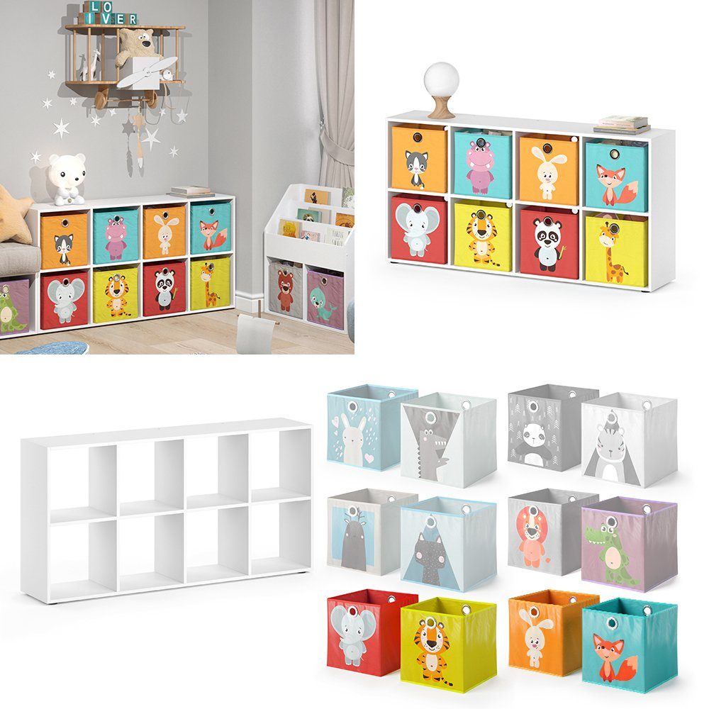 Vicco Raumteiler Bücherregal Standregal SCUTUM 8 Fächer Weiß inkl. Faltboxen