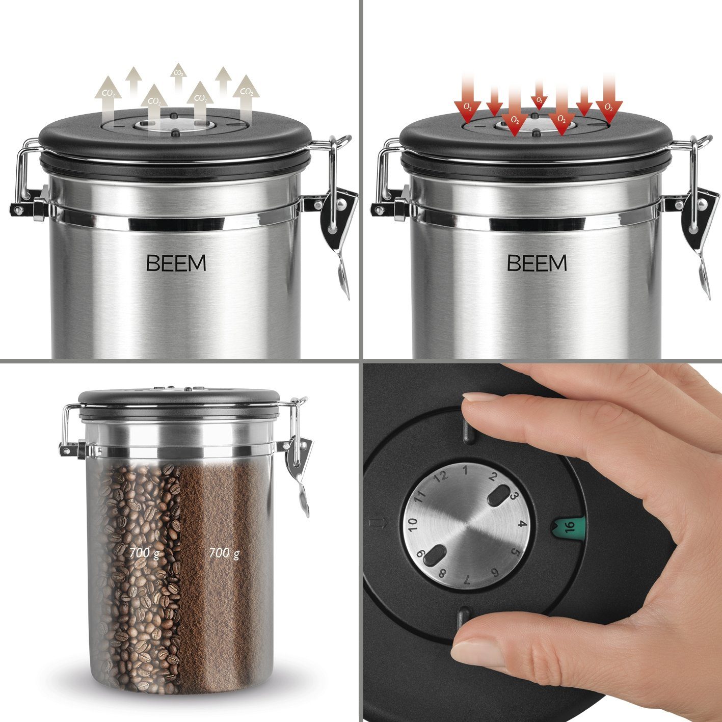 BEEM Kaffeedose, Vorratsdose mit Dosierlöffel 1,9l
