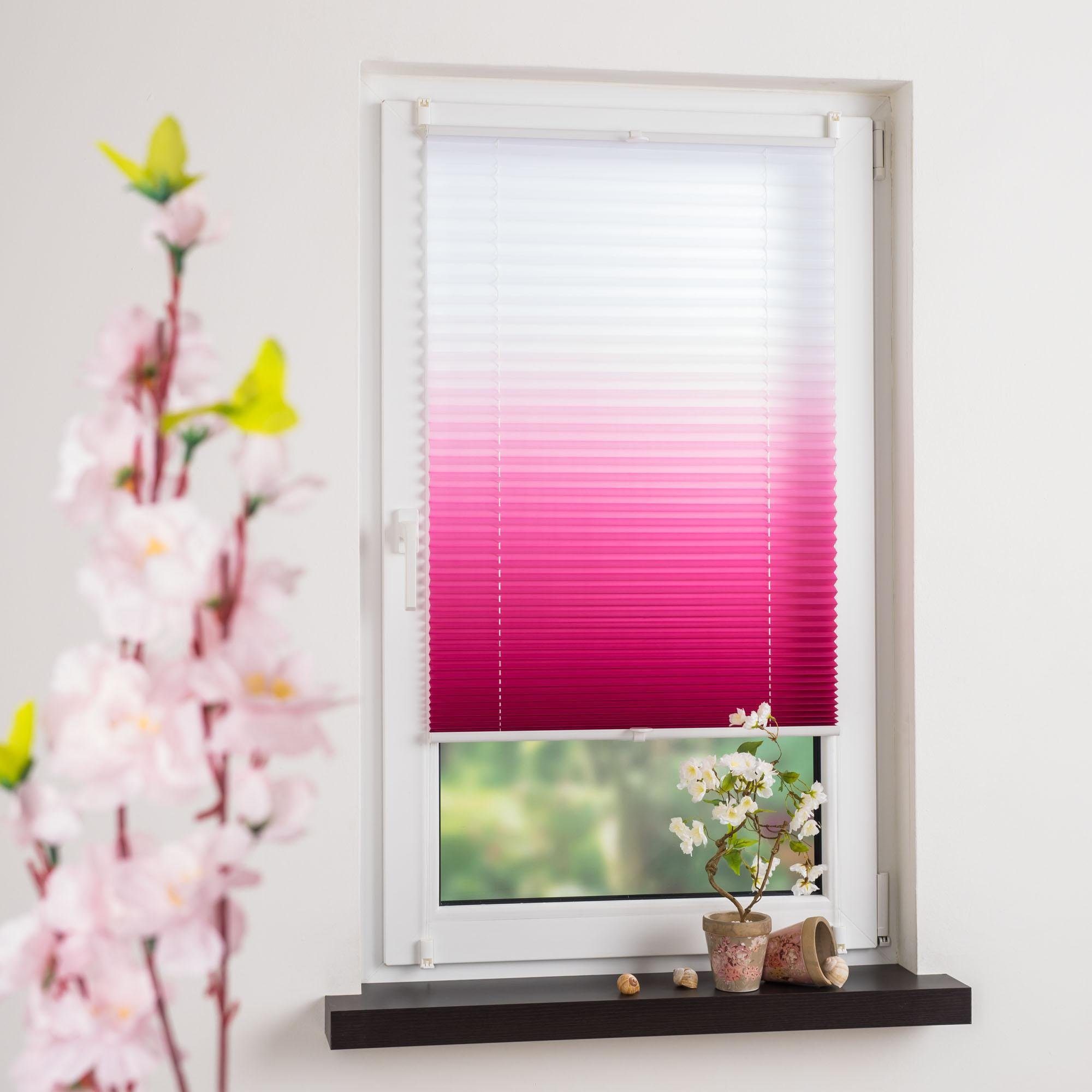 Plissee Farbverlauf, Liedeco, Lichtschutz, ohne Bohren, verspannt, Klemmfix