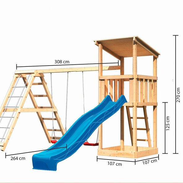 Spielturm Anna mit Rutsche, Doppelschaukel und Klettergerüst