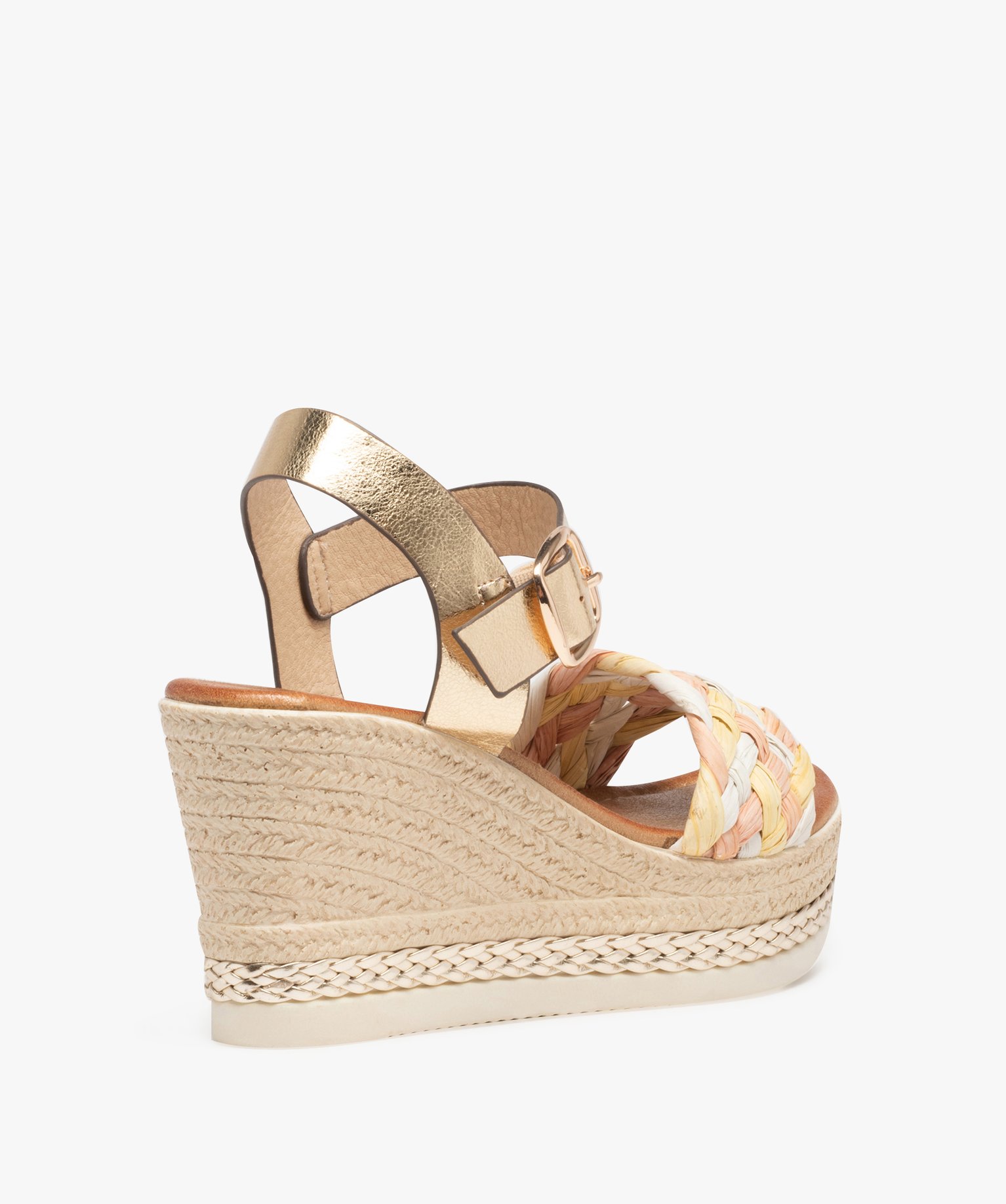 Sandales femme compensées à brides en fibre tressée multicolore | GEMO