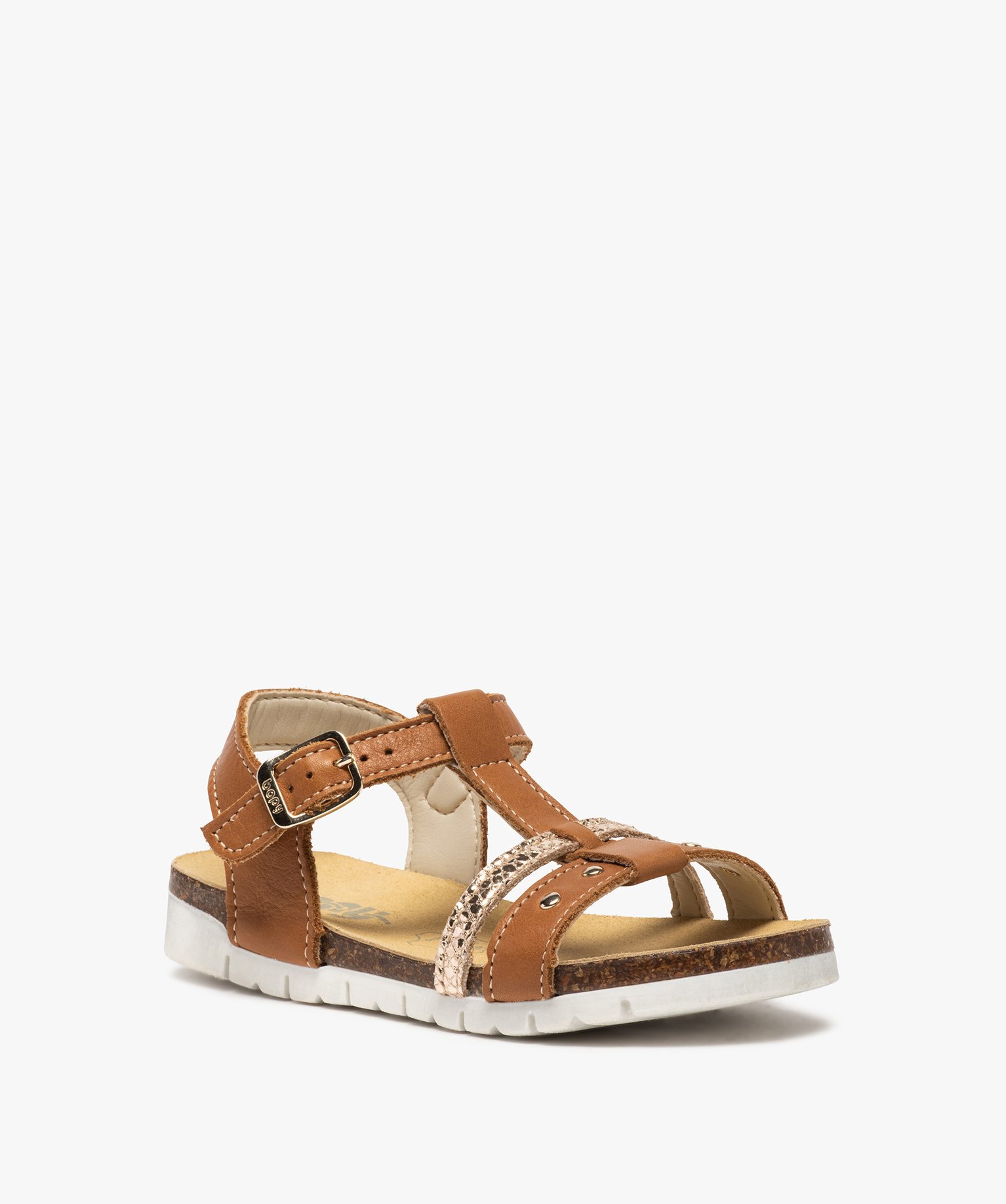 Sandales fille dessus cuir à semelle contrastante - Bopy camel | GEMO