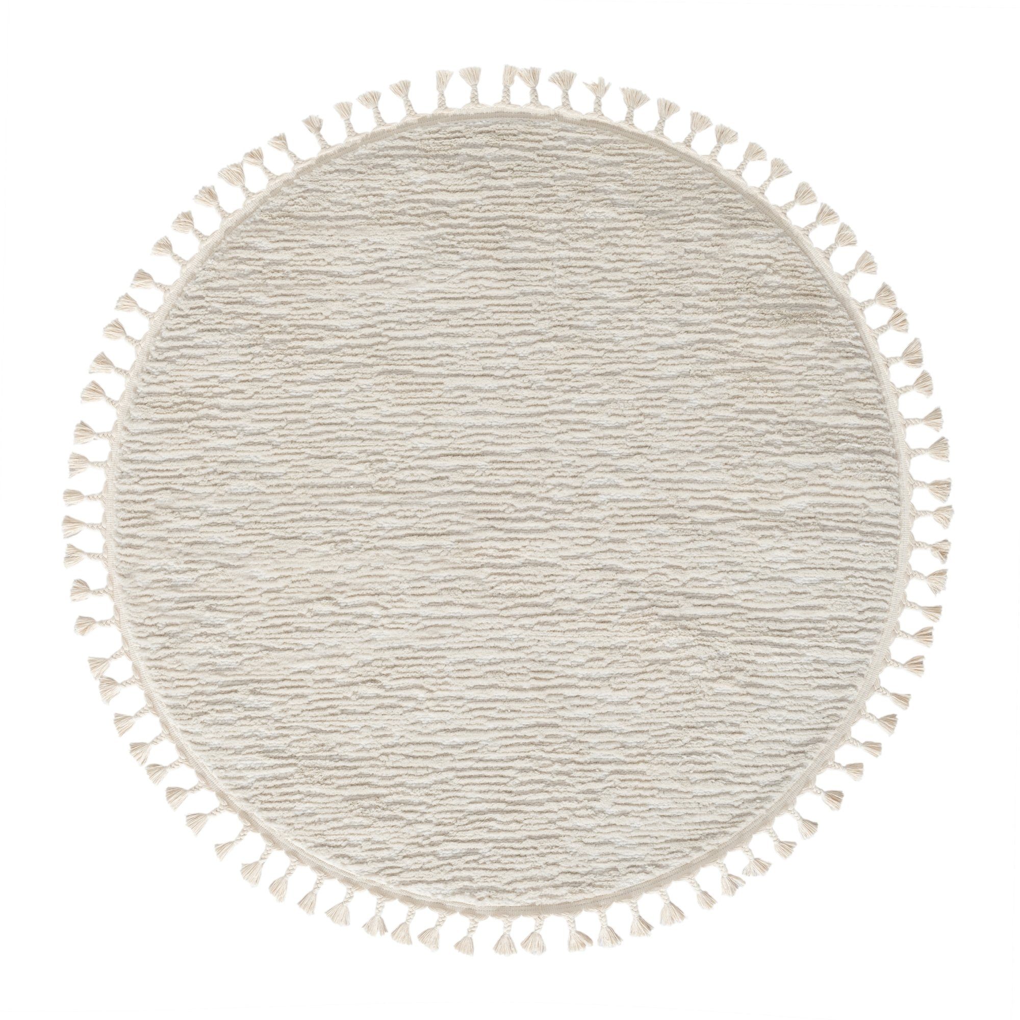 Teppich Liv, Hochflor-Teppich, Wohnando, Rund, Höhe: 20 mm, 3D-Design, im Boho-Stil, Moderner Fransen-Teppich