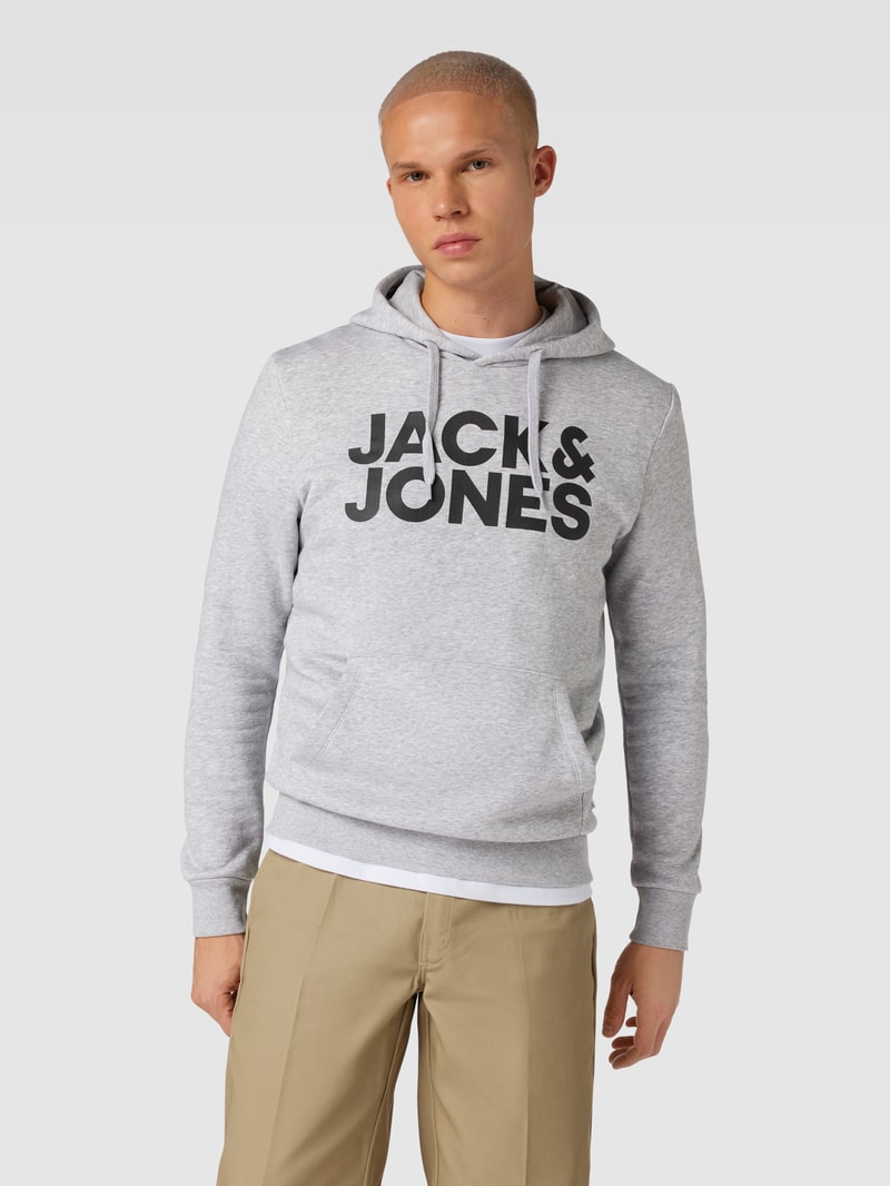Hoodie mit Label-Print in hellgrau meliert