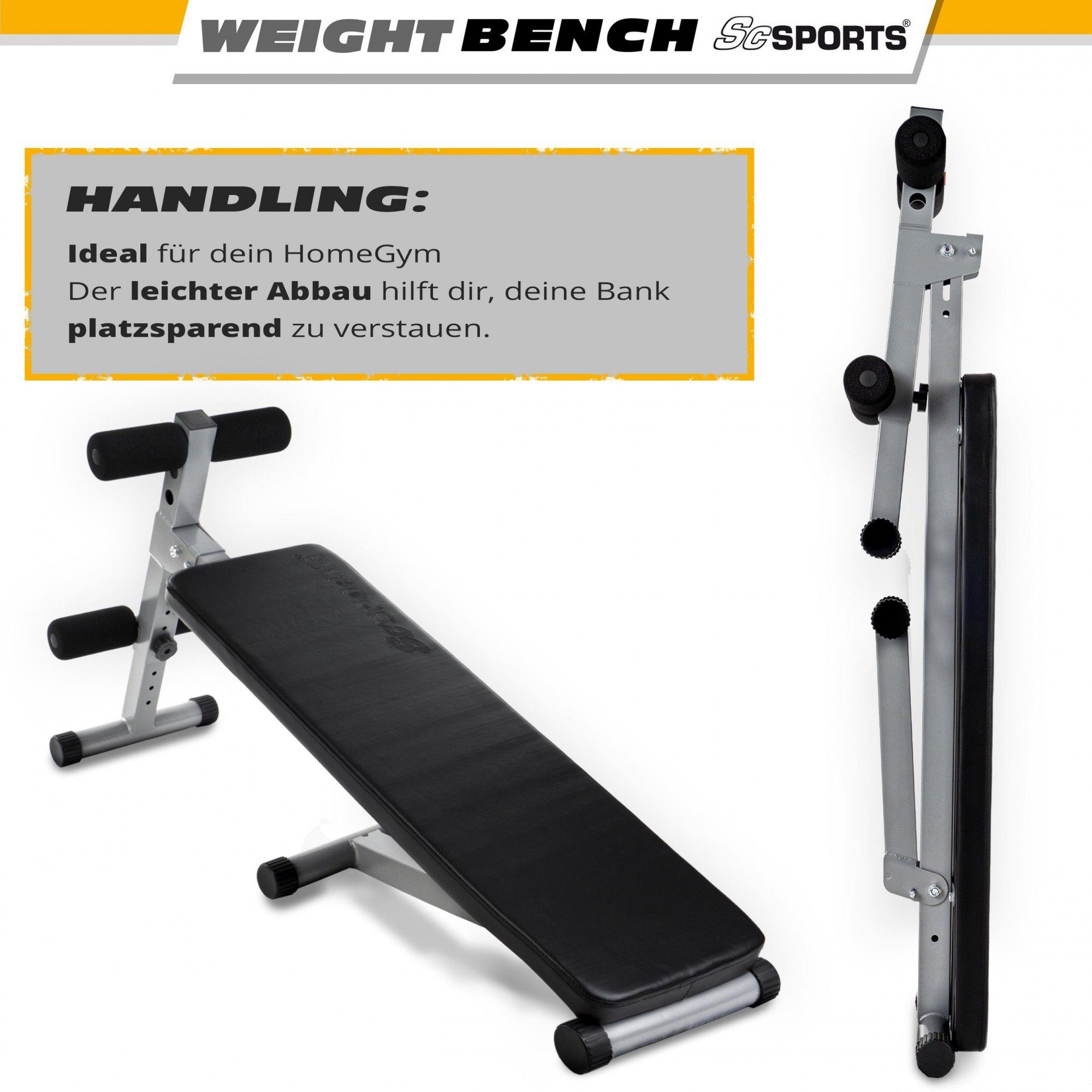 ScSPORTS® Hantelbank Sit Up Bank Bauchtrainer Verstellbar bis 150kg Klappbar