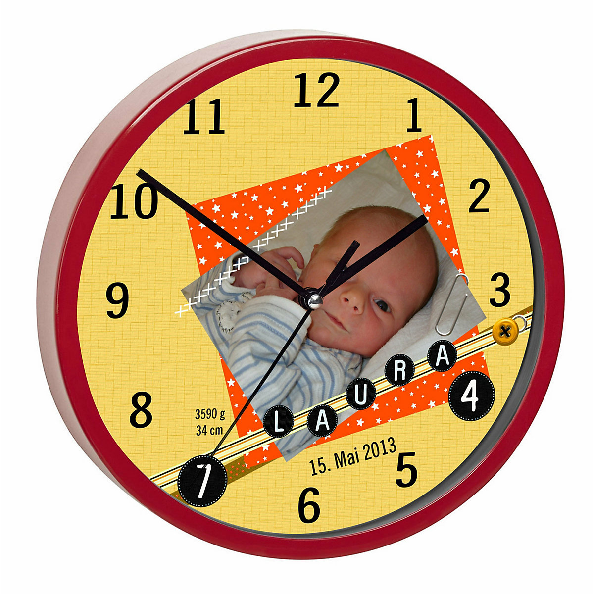 Kinder Wanduhr personalisiert mit Name Scrapbooking orange