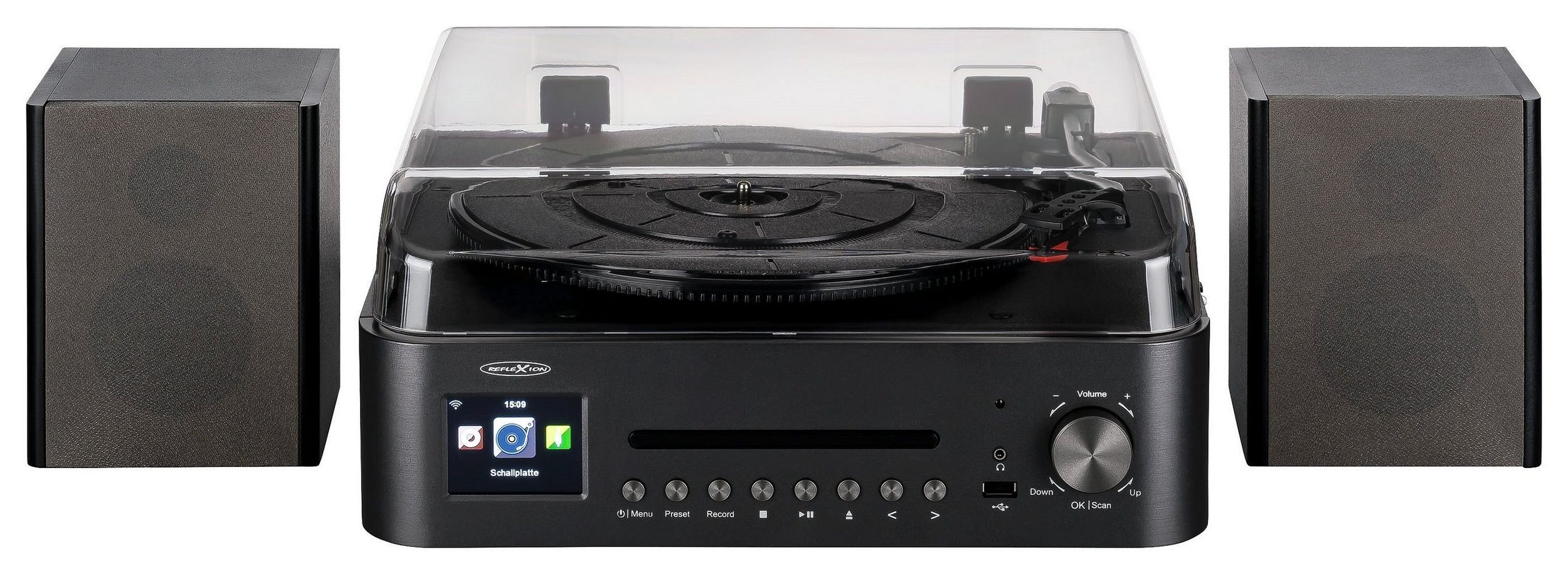 Reflexion HIF2078INT Plattenspieler mit Lautsprecher Multifunktionsspieler (Plattenspieler mit Internetradio, UKW/DAB+, Bluetooth, MP3/CD, AUX-IN)
