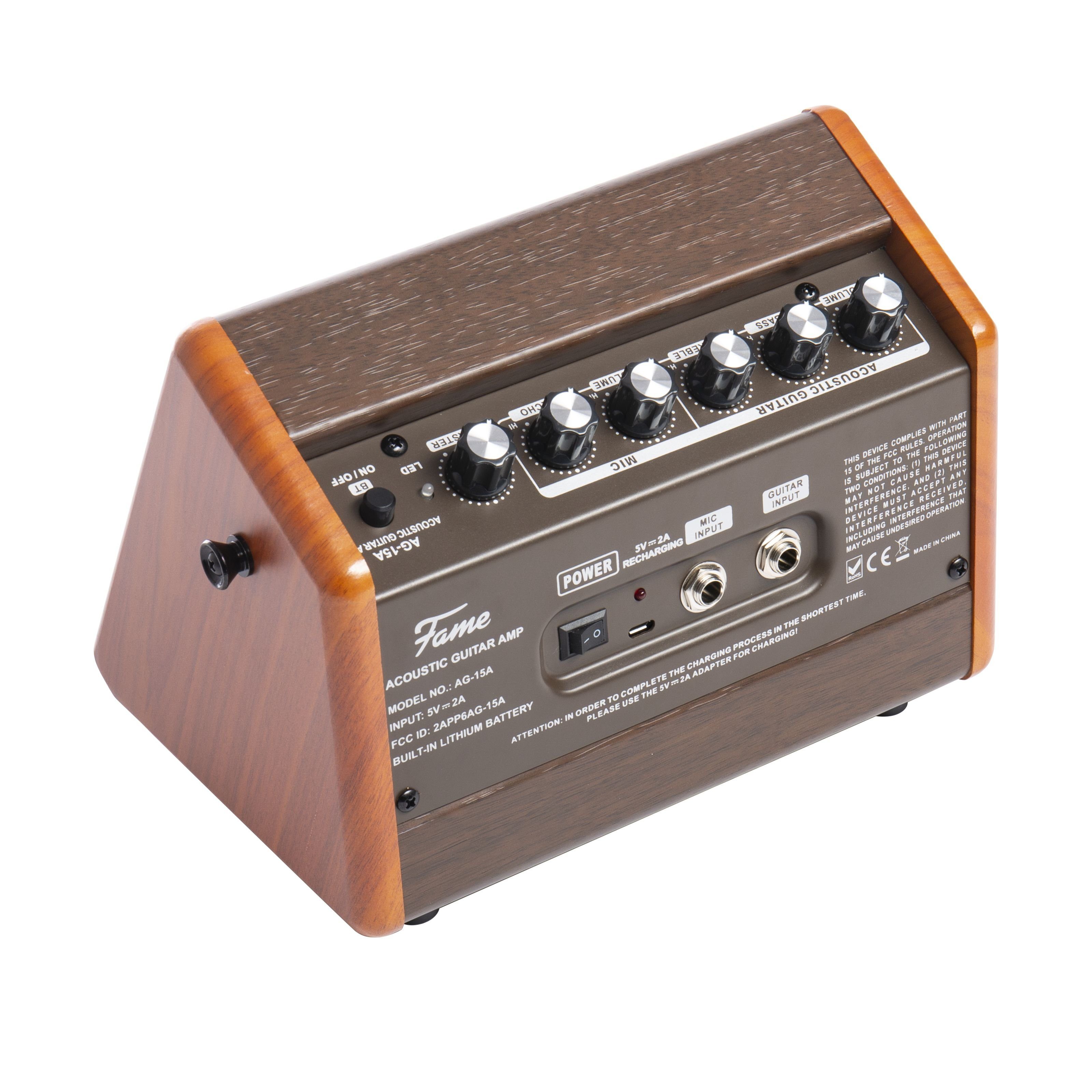 FAME Verstärker (AG-15A Akkubetriebener Akustik-Verstärker mit 15 Watt Leistung, 2 Kan)