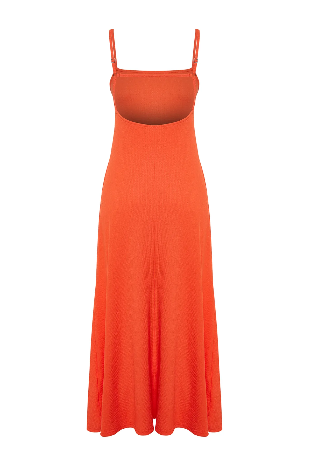 Trendyol Collection  Rotes A-Linien-Strick-Maxikleid mit quadratischem Kragen und Strukturmuster TWOSS24EL00060