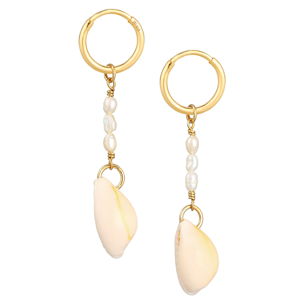 Elli PREMIUM Elli PREMIUM Boucles d'Oreilles Créoles baroques pour Femmes avec perle d'eau dou Boucles d'oreilles