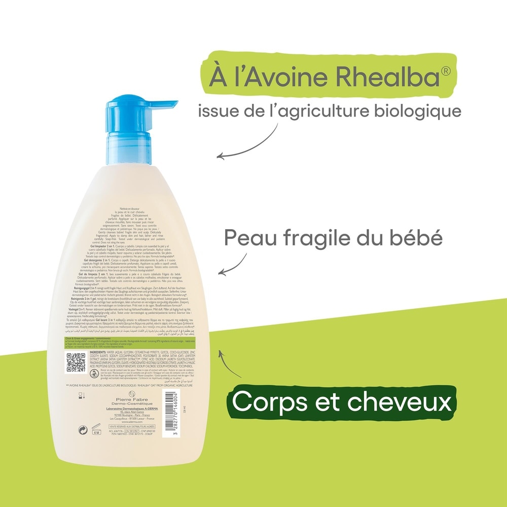 A-Derma A-Derma - Primalba - Gel lavant douceurbébé 2 en1 corps et cheveux 750ml Gel douche