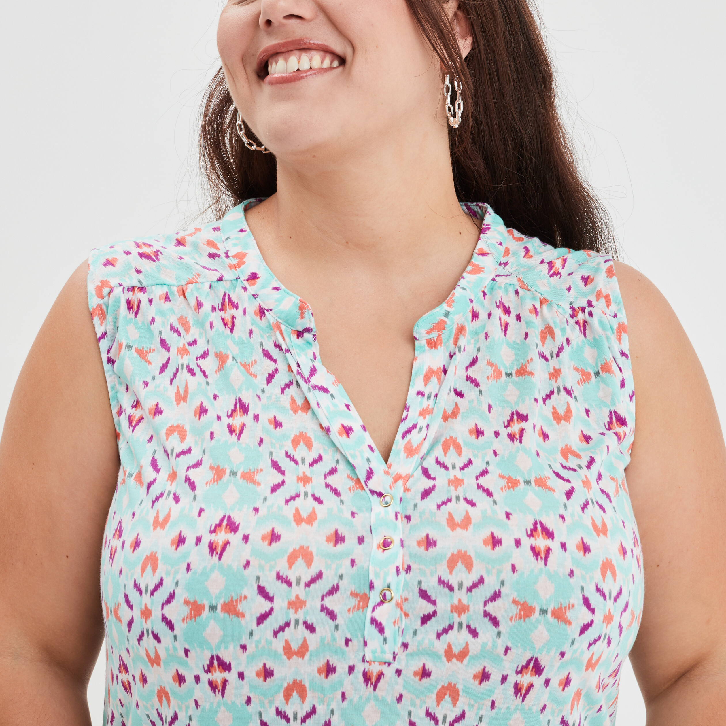 Débardeur ajusté col en V vert turquoise femme grande taille | La Halle