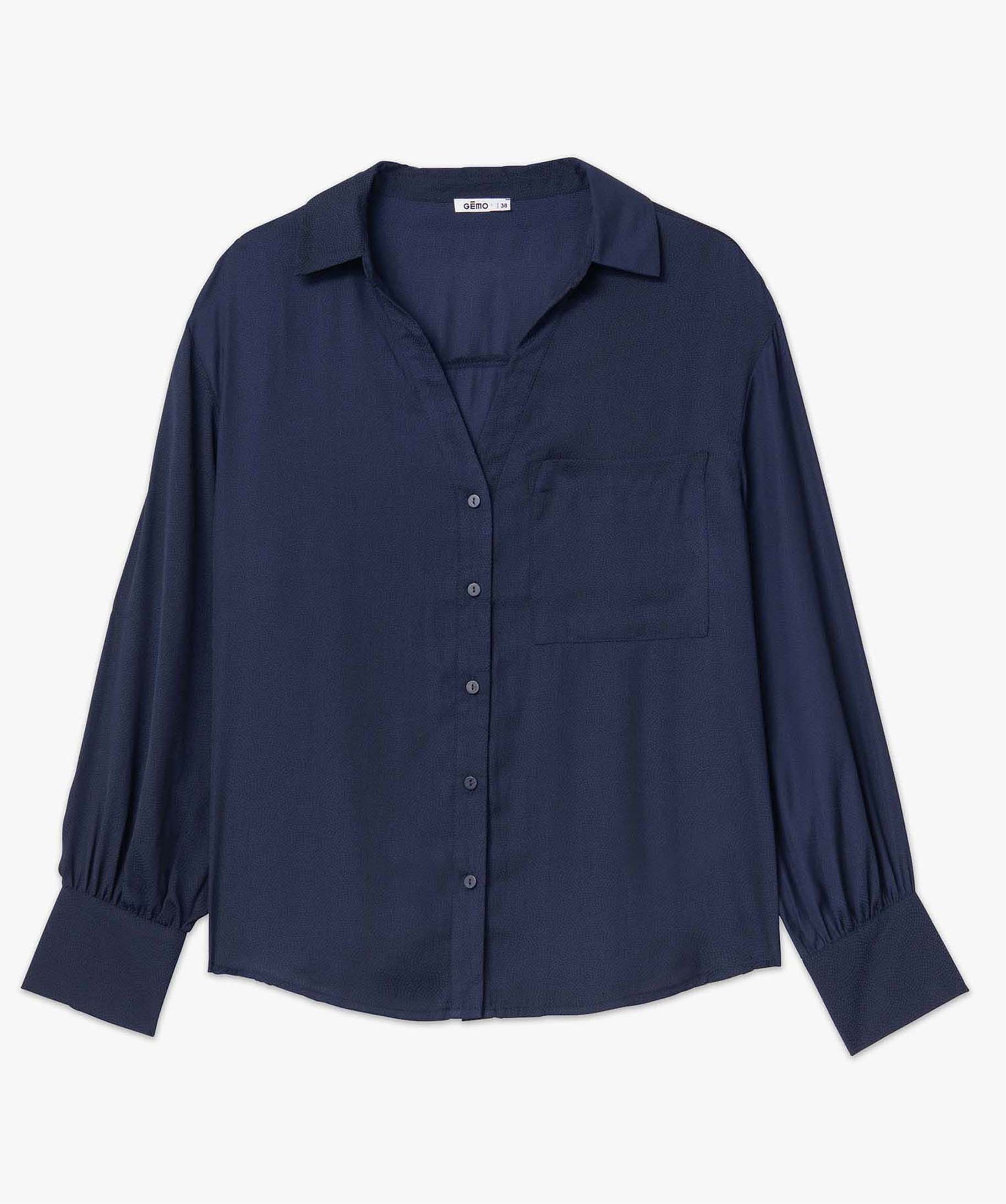 Chemise femme en maille satinée à micro-motifs bleu fonce | GEMO