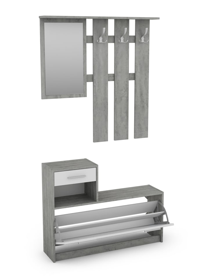 byLiving Garderoben-Set TAMINA in Beton-Optik / Weiß - (B) 97 x (H) 190 x (T) 25 cm günstig kaufen onesize