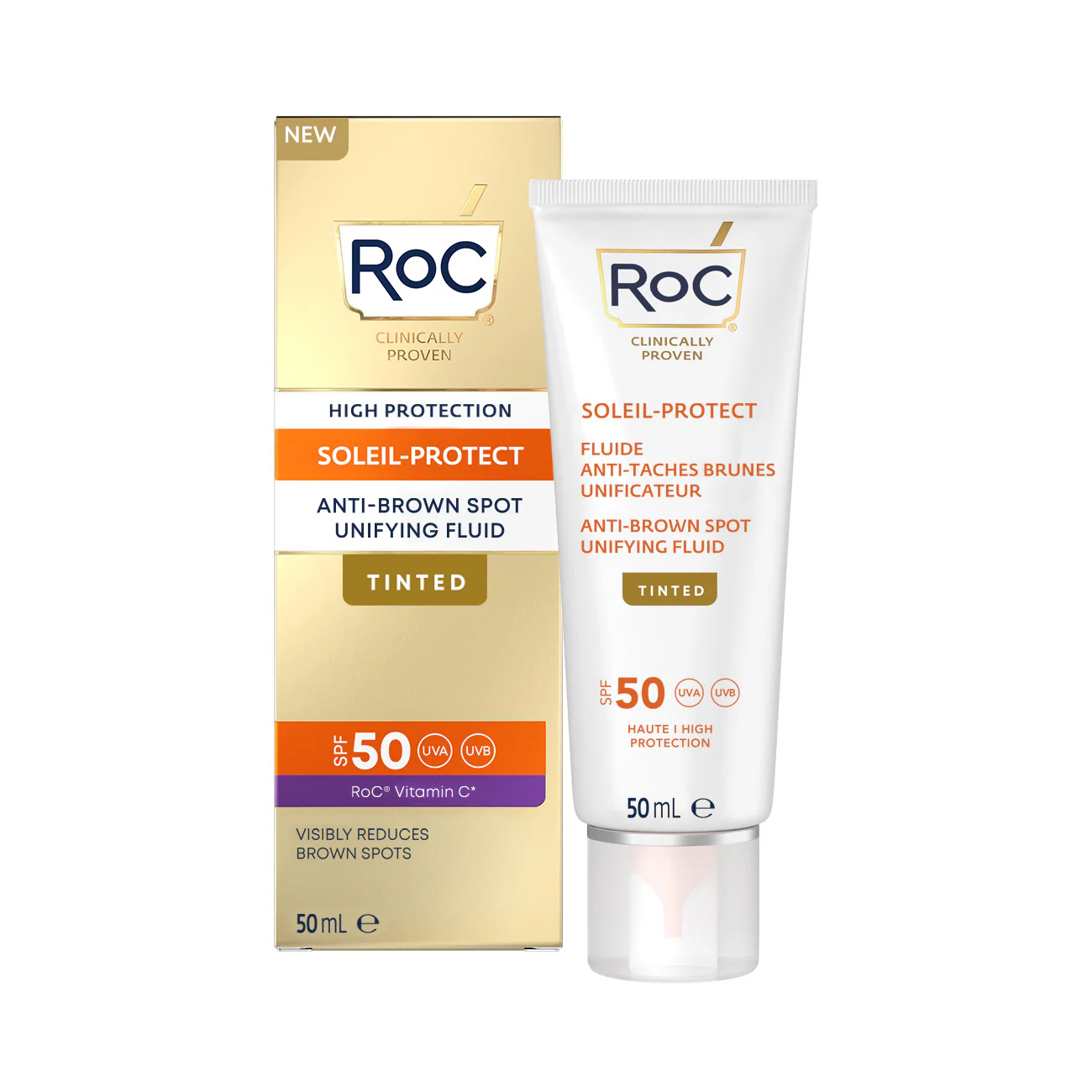Soleil-Protect getinte gezichtszonnecrème met SPF50 die oneffenheden tegengaat - Gezichtszonnecrème met hoge beschermingsfactor.