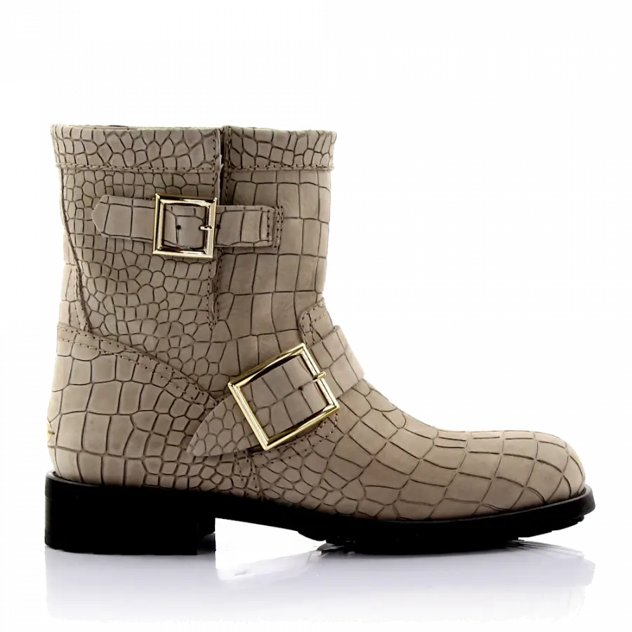 Jimmy Choo - Cowboy-/ Bikerstiefeletten Veloursleder - grau